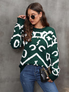 Printed Round Neck Dropped Shoulder Sweater - Guy Christopher