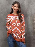 Printed Round Neck Dropped Shoulder Sweater - Guy Christopher