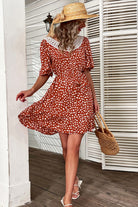 Printed Round Neck Flounce Sleeve Mini Dress - Guy Christopher