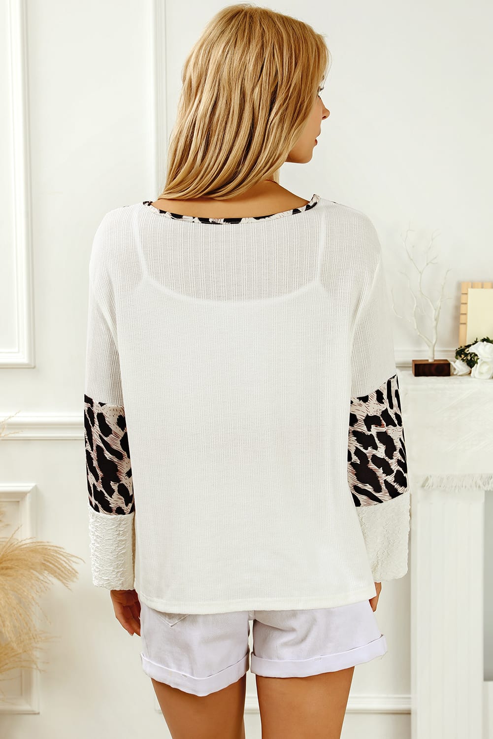 Printed Round Neck Long Sleeve Blouse - Guy Christopher