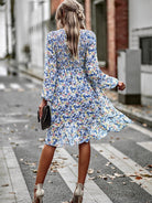 Printed Round Neck Long Sleeve Smocked Dress - Guy Christopher