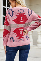 Printed Round Neck Long Sleeve Sweater - Guy Christopher