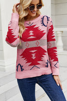 Printed Round Neck Long Sleeve Sweater - Guy Christopher