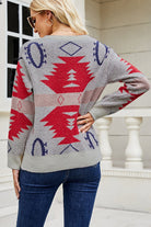 Printed Round Neck Long Sleeve Sweater - Guy Christopher