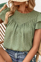 Printed Round Neck Puff Sleeve Blouse - Guy Christopher