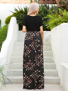 Printed Round Neck Short Sleeve Maxi Dress - Guy Christopher