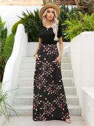 Printed Round Neck Short Sleeve Maxi Dress - Guy Christopher