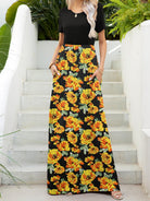 Printed Round Neck Short Sleeve Maxi Dress - Guy Christopher