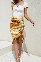 Printed Ruched Midi Skirt - Guy Christopher