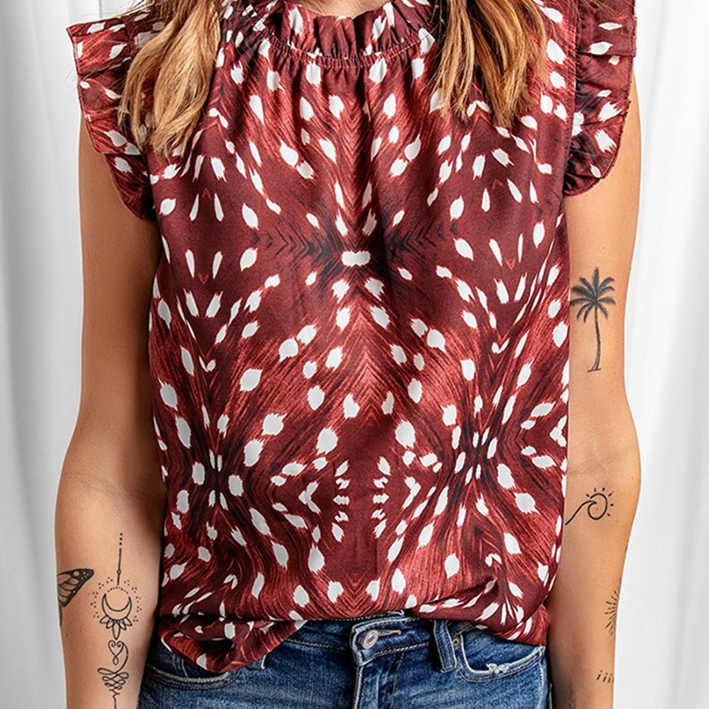 Printed Ruffle Shoulder Blouse - Guy Christopher