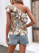 Printed Ruffled One-Shoulder Top - Guy Christopher