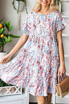 Printed Short Flounce Sleeve Tiered Dress - Guy Christopher