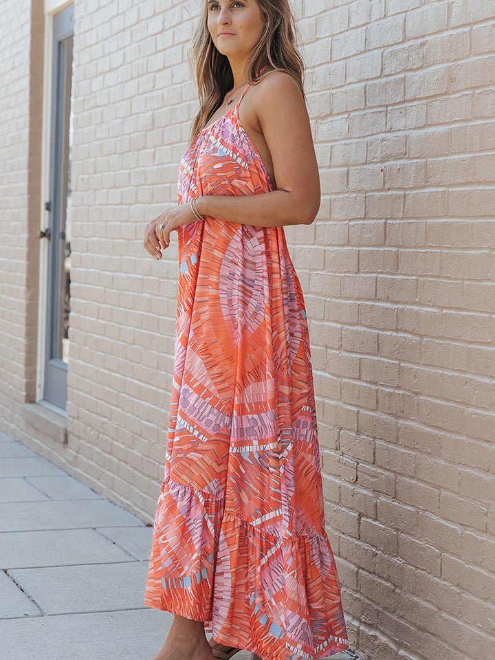 Printed Sleeveless Round Neck Maxi Dress - Guy Christopher