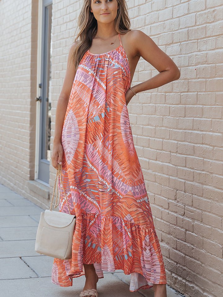 Printed Sleeveless Round Neck Maxi Dress - Guy Christopher