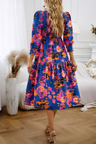 Printed Smocked Lantern Sleeve Ruffled Dress - Guy Christopher