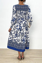 Printed Smocked Lantern Sleeve Ruffled Dress - Guy Christopher