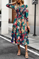 Printed Smocked Lantern Sleeve Ruffled Dress - Guy Christopher