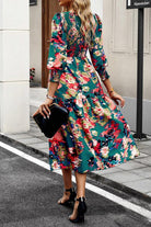 Printed Smocked Lantern Sleeve Ruffled Dress - Guy Christopher