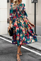 Printed Smocked Lantern Sleeve Ruffled Dress - Guy Christopher