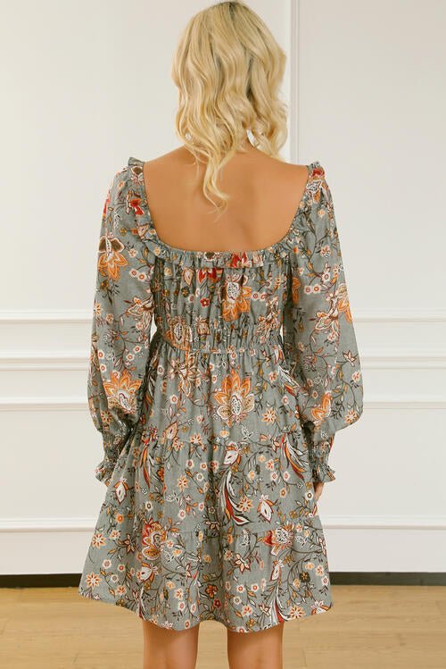 Printed Smocked Lantern Sleeve Tiered Dress - Guy Christopher