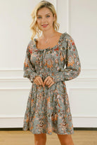 Printed Smocked Lantern Sleeve Tiered Dress - Guy Christopher