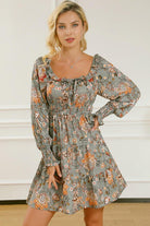 Printed Smocked Lantern Sleeve Tiered Dress - Guy Christopher