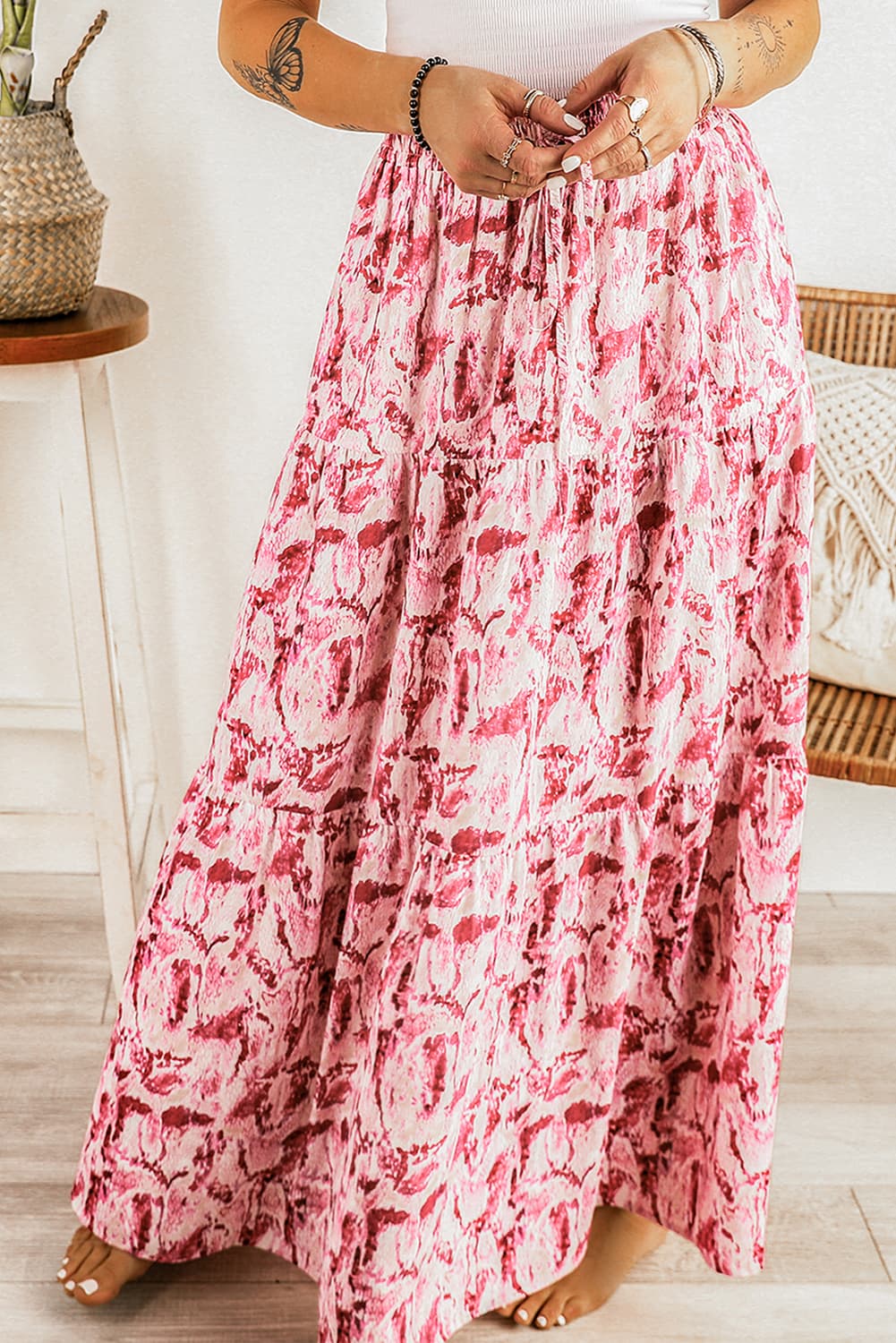 Printed Smocked Waist Maxi Skirt - Guy Christopher
