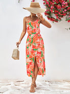 Printed Spaghetti Strap Front Slit Dress - Guy Christopher