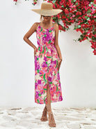 Printed Spaghetti Strap Front Slit Dress - Guy Christopher