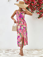 Printed Spaghetti Strap Front Slit Dress - Guy Christopher