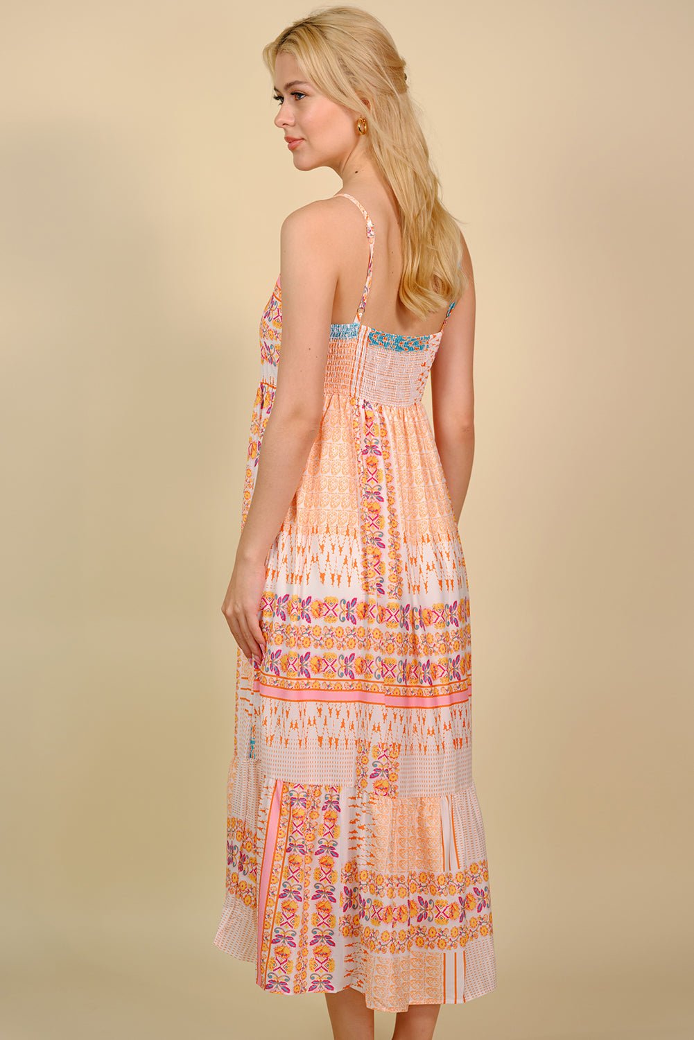 Printed Spaghetti Strap Smocked Midi Dress - Guy Christopher