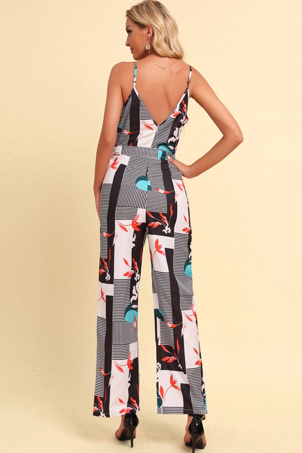 Printed Spaghetti Strap Tied Jumpsuit - Guy Christopher