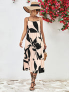 Printed Spaghetti Strap Tiered Midi Dress - Guy Christopher