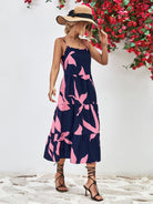 Printed Spaghetti Strap Tiered Midi Dress - Guy Christopher