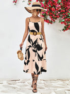 Printed Spaghetti Strap Tiered Midi Dress - Guy Christopher