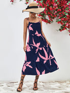 Printed Spaghetti Strap Tiered Midi Dress - Guy Christopher