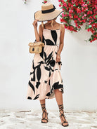 Printed Spaghetti Strap Tiered Midi Dress - Guy Christopher