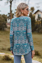 Printed Square Neck Long Sleeve Blouse - Guy Christopher