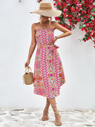 Printed Strapless Tie Belt Dress - Guy Christopher