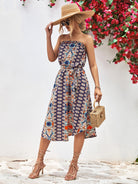 Printed Strapless Tie Belt Dress - Guy Christopher