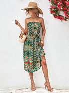 Printed Strapless Tie Belt Dress - Guy Christopher