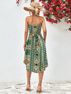 Printed Strapless Tie Belt Dress - Guy Christopher