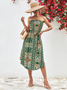 Printed Strapless Tie Belt Dress - Guy Christopher