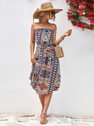 Printed Strapless Tie Belt Dress - Guy Christopher