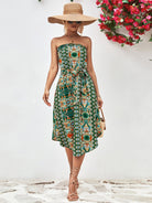 Printed Strapless Tie Belt Dress - Guy Christopher