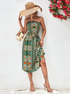 Printed Strapless Tie Belt Dress - Guy Christopher