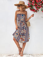 Printed Strapless Tie Belt Dress - Guy Christopher