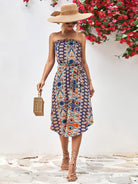 Printed Strapless Tie Belt Dress - Guy Christopher