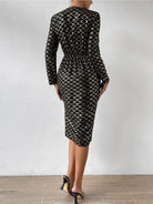 Printed Surplice Long Sleeve Slit Dress - Guy Christopher