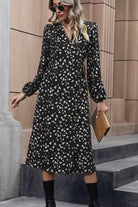 Printed Surplice Neck Long Sleeve Dress - Guy Christopher